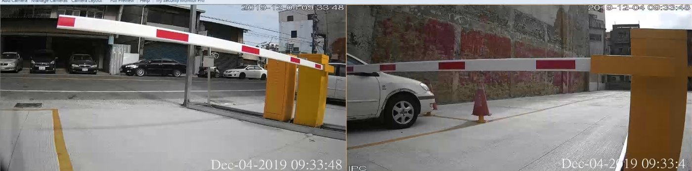 辨識主機畫面：兩路車道即時影像，畫面帶有日期時間戳記